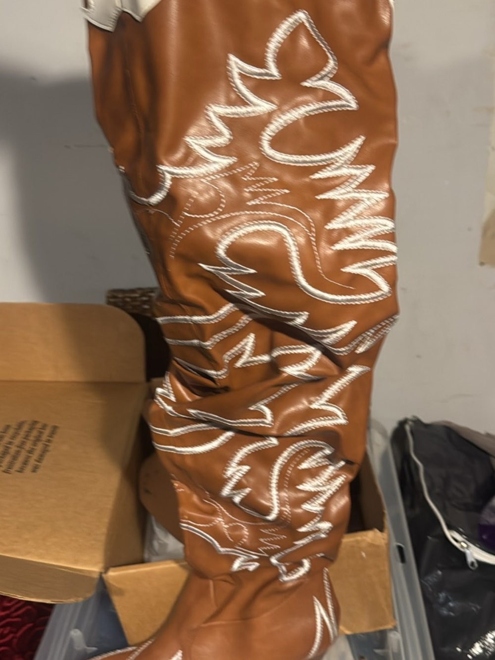 Over-The-Knee Western Embroidered Boots in Brown
